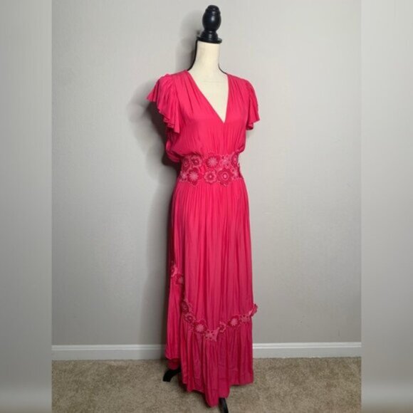 NWT Ramy Brook Lenna Pink Embellished Short Sleeve Maxi Dress - Picture 5 of 16